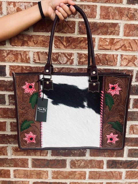 Begonias Hand-Tooled Bag