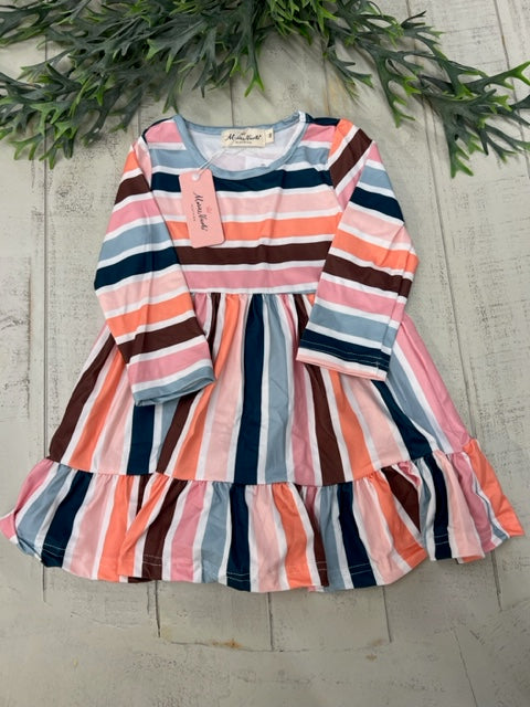 MOM AND ME FALL STRIPE TIERED RUFFLE DRESS