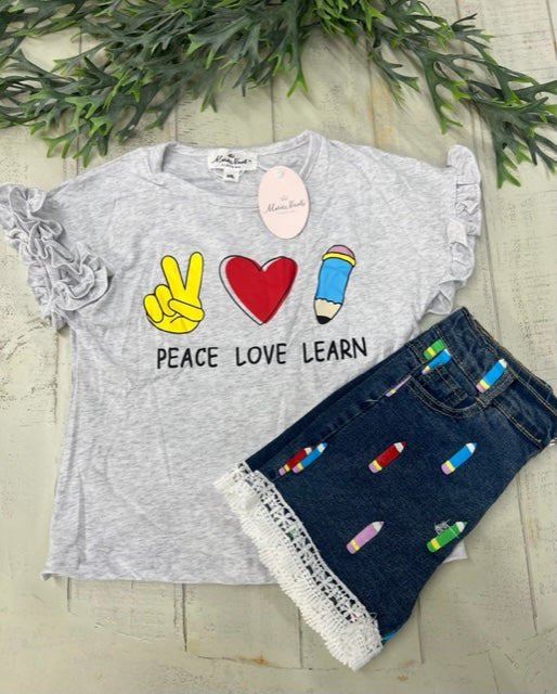 "PEACE, LOVE, LEARN" DENIM OUTFIT