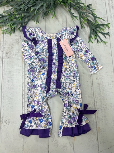 PURPLE BOUQUET RUFFLE ROMPER