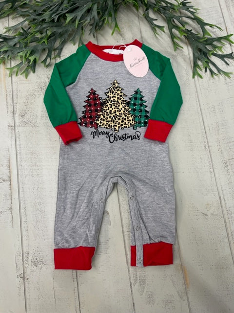 GREEN CHRISTMAS LEOPARD RAGLAND ROMPER