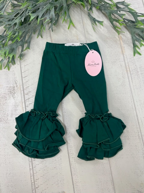 COTTON BALL RUFFLE LEGGINGS- HUNTER GREEN