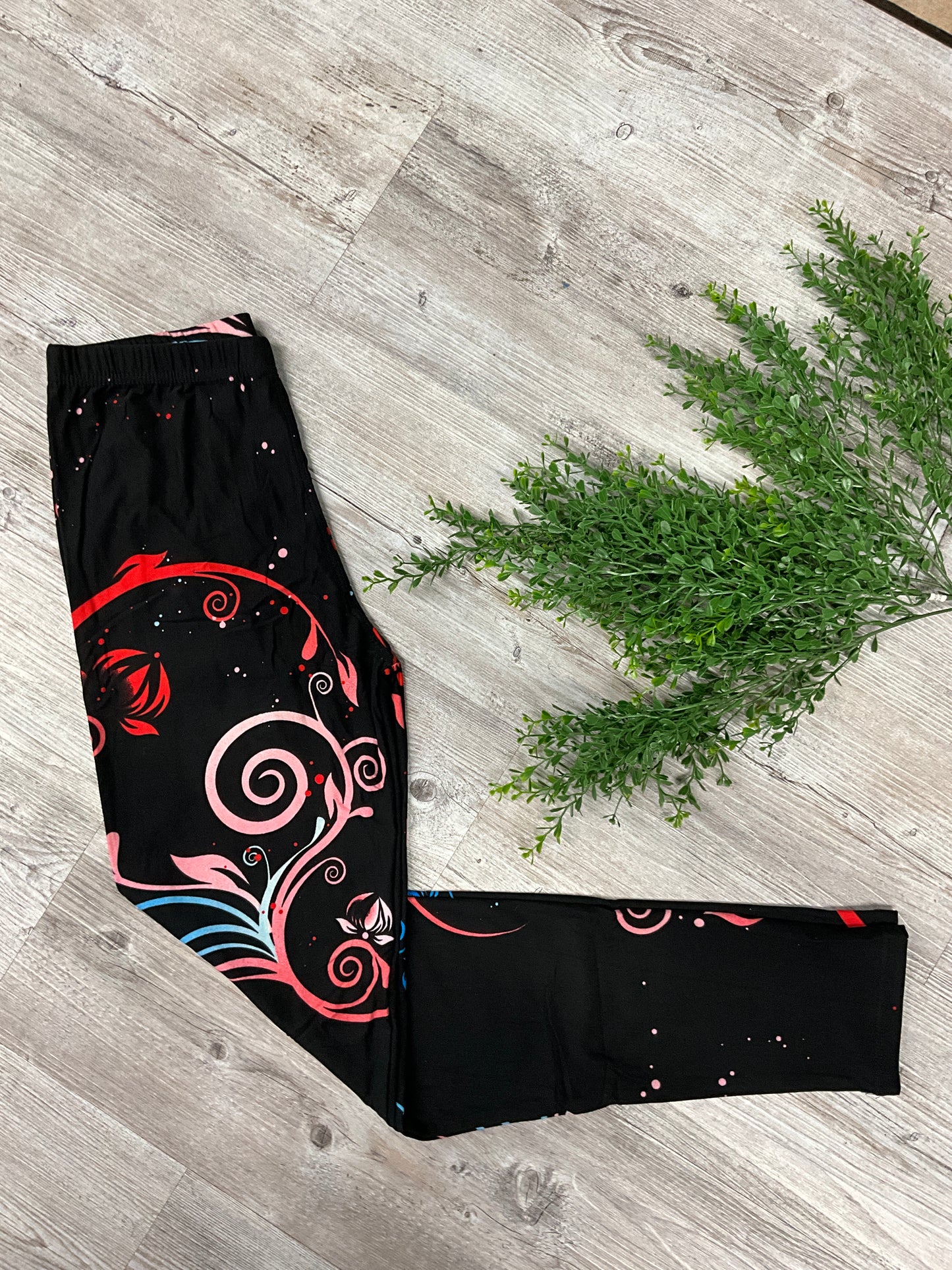 OS RED AND PINK SWIRL LEGGING